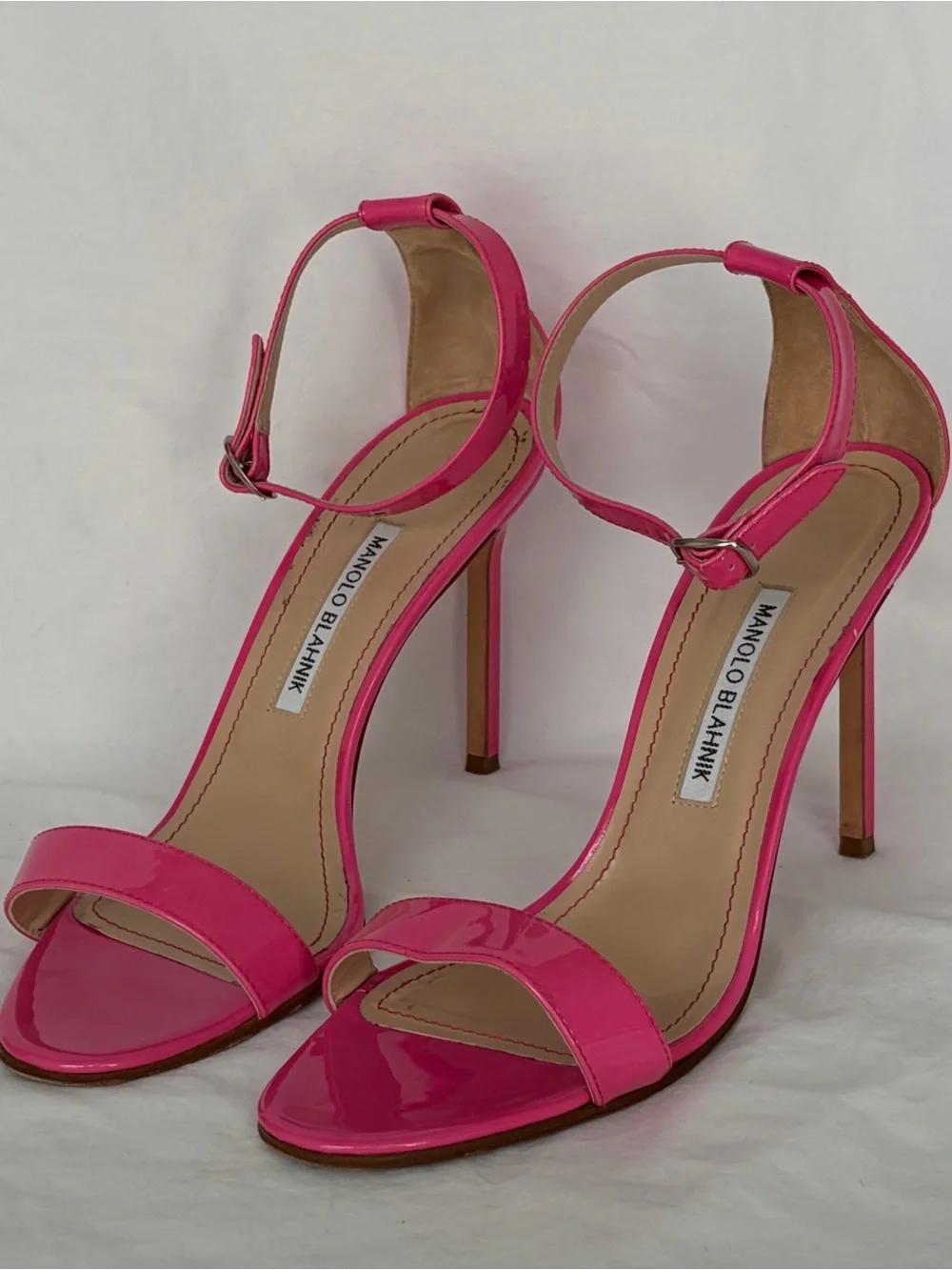 Manolo Blahnik Hot Pink Patent Leather Ankle-Strap Stilettos